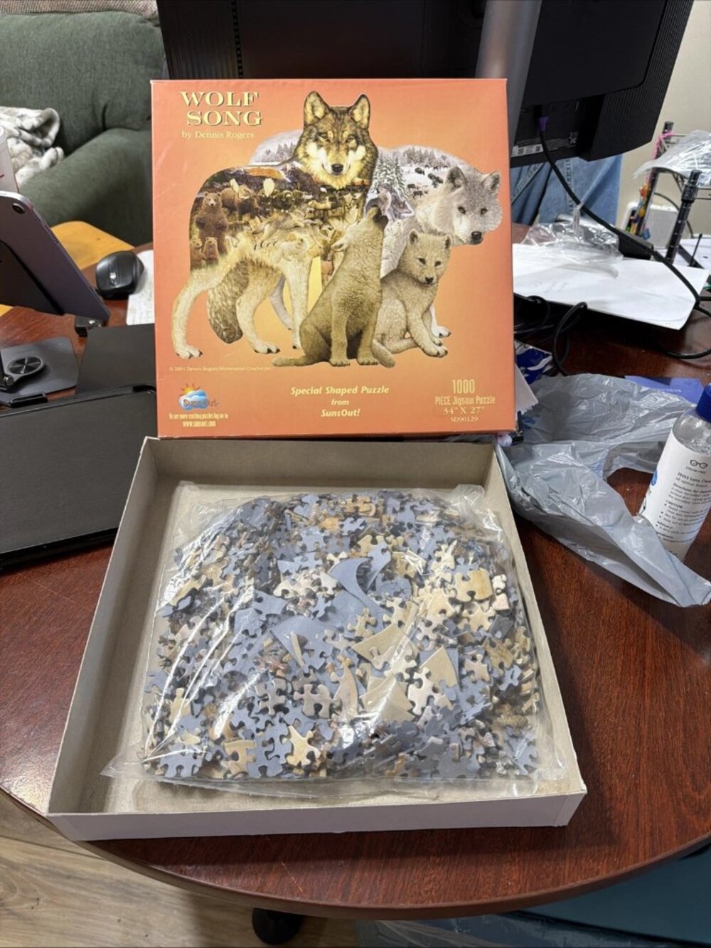SunsOut Wolf Song Shaped Jigsaw Puzzle - Complete